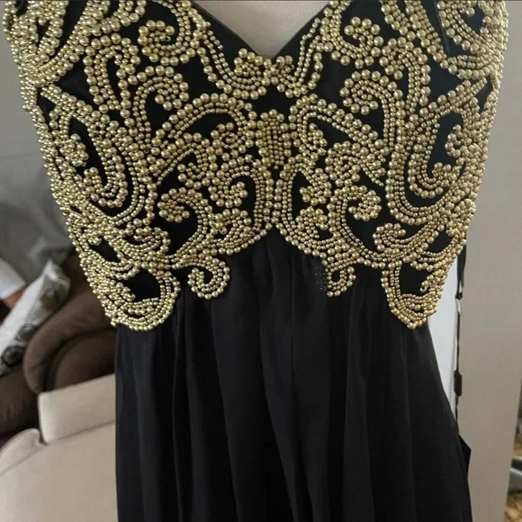 La Femme Black Chiffon Dress Good Beads - Picture 6 of 6